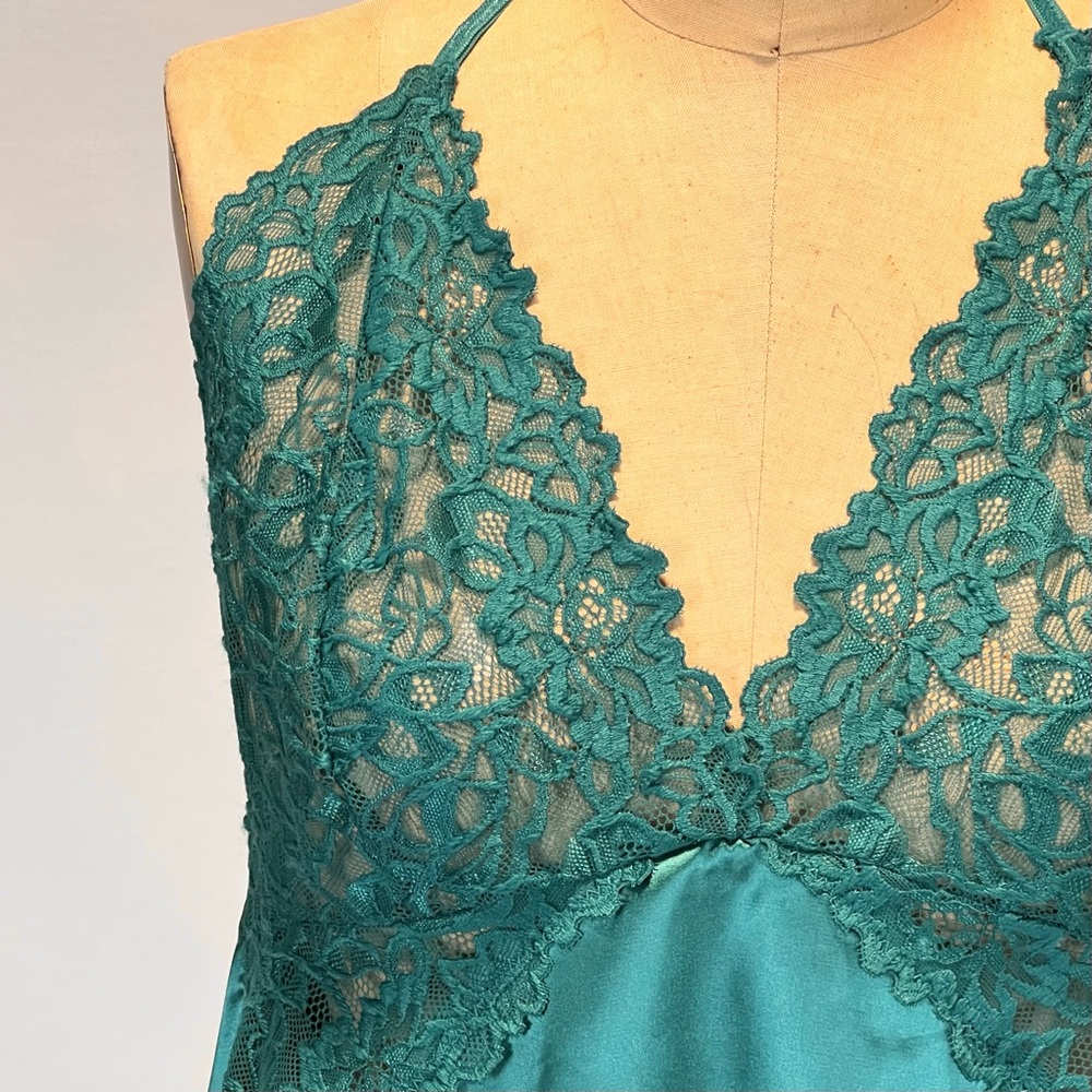VINTAGE lace negligee nighty lingerie halter tank top teal camisole backless y2k - Picture 7 of 11